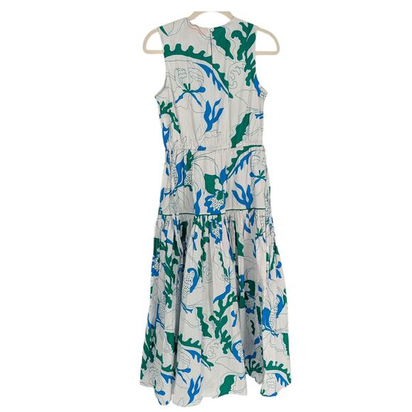 Oliphant Floral Midi Dress Sleeveless Piped Resort XS Blue Green Cotton NWT - Picture 5 of 7